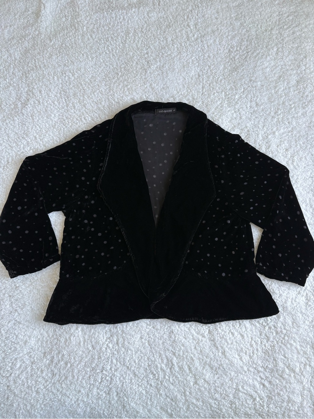 Cut Loose Black Velvet Dotted Cropped Jacket Shrug - Size Large
